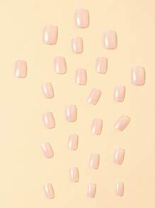 24入組短方形珠光效果全覆蓋女式假指甲套裝升級您造型 - 藕粉色 - 查看 6