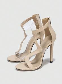 女性極簡風格細跟踝帶優雅夏天高跟涼鞋 - 杏色 - 查看 4