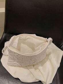 Bolso de ganchillo con abertura con diseño de fleco cremallera vacación - Beis - Ver 5