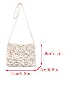 Bolso de ganchillo con abertura con diseño de fleco cremallera vacación - Beis - Ver 6