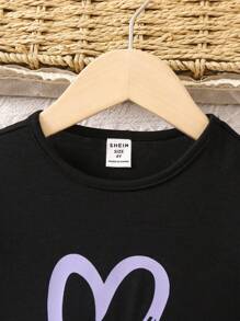 SHEIN 小女童愛心圖案荷葉邊T恤和紙袋腰附腰帶短褲 - 彩色 - 查看 6