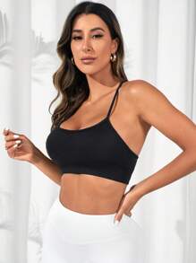 Yoga Basic Áo lót thể thao Nữ Lộ Lưng Hội Chữ thập Gân đan màu trơn - màu đen - Xem 5