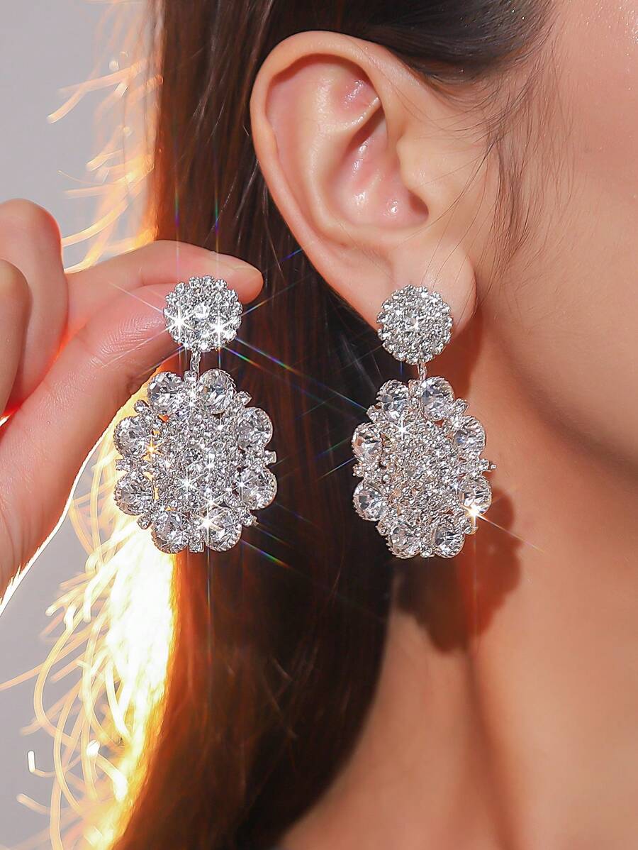 華麗宮殿水晶AB耳環釘狀首飾適合女士1雙 - 銀色 - 查看 1