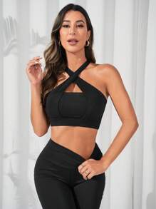 Easithlete Criss Cross Backless Sports Bra - Black - View 6