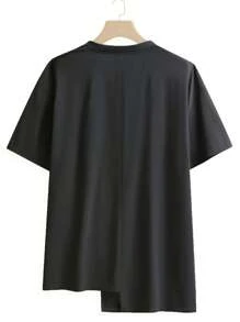 Manfinity Hypemode Men Solid Asymmetrical Hem Drop Shoulder Tee - Black - View 2