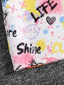 SHEIN Vestido de manga corta con cuello redondo, sencillo y cómodo, estilo callejero, con alfabeto de dibujos animados para chica joven, para verano - Multicolor - Ver 5