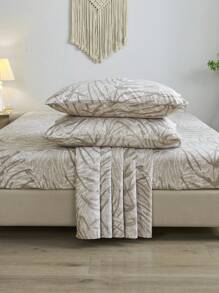 4pcs/set Leaf Pattern Sheet Set(1 Fitted Sheet & 1 Flat Sheet & 2 Pillowcase) , Modern Fabric Bedding Set For Summer - Multicolor - View 2