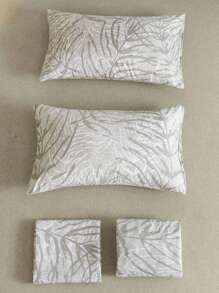 4pcs/set Leaf Pattern Sheet Set(1 Fitted Sheet & 1 Flat Sheet & 2 Pillowcase) , Modern Fabric Bedding Set For Summer - Multicolor - View 4