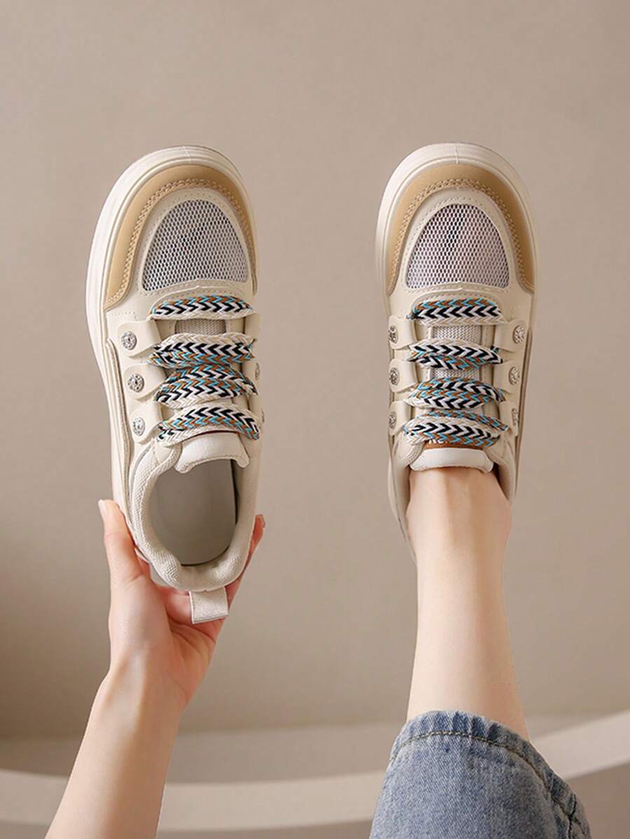 Giày trượt patin cột dây phía trước màu sắc cho nữ, giày thể thao ngoài trời - Màu be - Xem 1