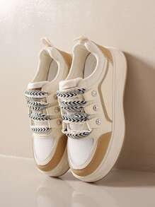 Giày trượt patin cột dây phía trước màu sắc cho nữ, giày thể thao ngoài trời - Màu be - Xem 4