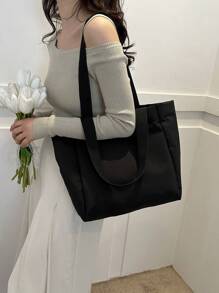 Túi mua sắm màu đen Tay cầm đôi Túi đi học có nút bấm Unisex dành cho sinh viên mới tốt nghiệp, cô gái tuổi teen, sinh viên năm nhất, sinh viên năm hai, trung học cơ sở và trung học phổ thông, đại học & trung học phổ thông, hoàn hảo cho hoạt động ngoài trời, du lịch và quay lại trường học - màu đen - Xem 1