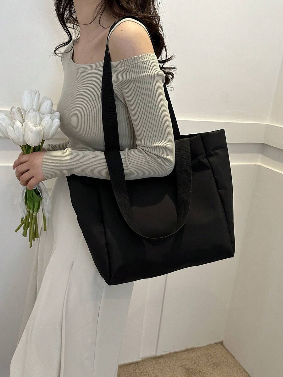 Túi mua sắm màu đen Tay cầm đôi Túi đi học có nút bấm Unisex dành cho sinh viên mới tốt nghiệp, cô gái tuổi teen, sinh viên năm nhất, sinh viên năm hai, trung học cơ sở và trung học phổ thông, đại học & trung học phổ thông, hoàn hảo cho hoạt động ngoài trời, du lịch và quay lại trường học - màu đen - Xem 1