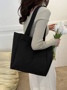 Túi mua sắm màu đen Tay cầm đôi Túi đi học có nút bấm Unisex dành cho sinh viên mới tốt nghiệp, cô gái tuổi teen, sinh viên năm nhất, sinh viên năm hai, trung học cơ sở và trung học phổ thông, đại học & trung học phổ thông, hoàn hảo cho hoạt động ngoài trời, du lịch và quay lại trường học - màu đen - Xem 2