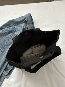 Túi mua sắm màu đen Tay cầm đôi Túi đi học có nút bấm Unisex dành cho sinh viên mới tốt nghiệp, cô gái tuổi teen, sinh viên năm nhất, sinh viên năm hai, trung học cơ sở và trung học phổ thông, đại học & trung học phổ thông, hoàn hảo cho hoạt động ngoài trời, du lịch và quay lại trường học - màu đen - Xem 8
