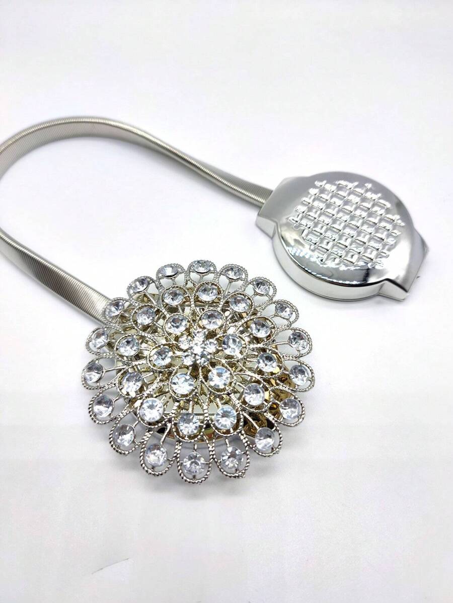 1pc Oversized Diamond Shaped Metal Curtain Tie Back With Magnetic Clasp - Silver - View 1