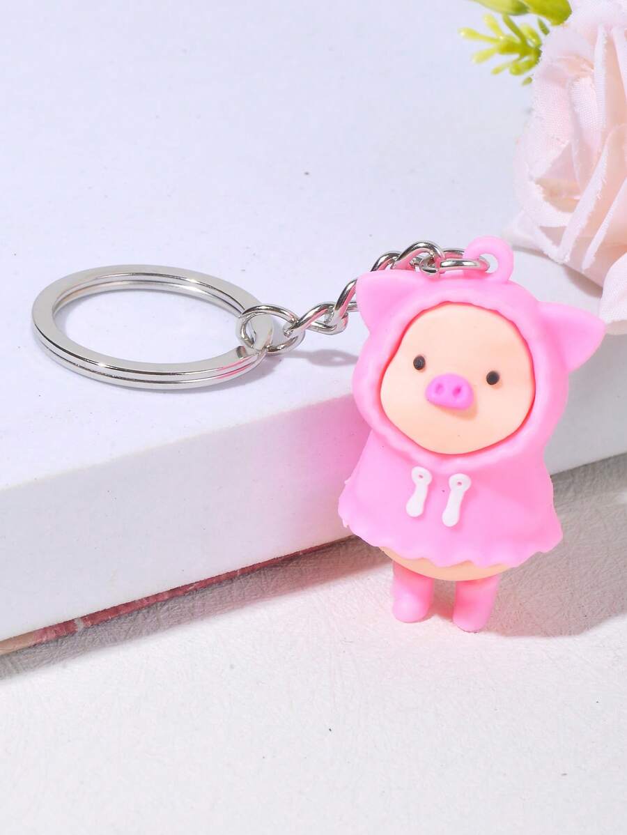 Cartoon Pig Design Bag Charm Cute With Keyring - Multicolor - View 1