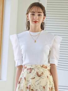 DAZY Solid Puff Sleeve Ribbed Knit Tee - White - View 4