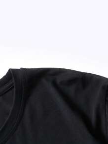 ROMWE MEN 男士標語圖案T恤 - 黑色 - 查看 5