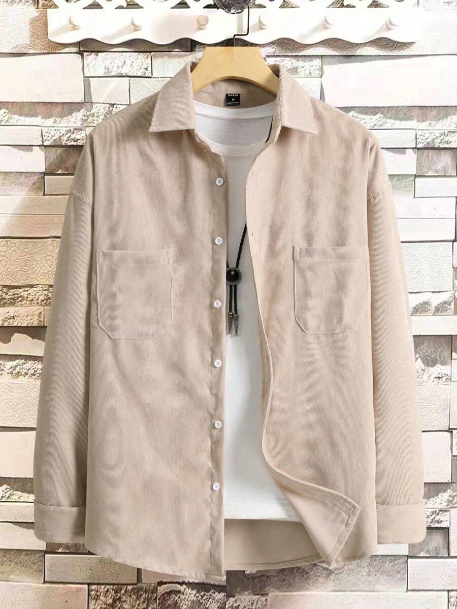 Manfinity Homme Men Dual Pocket Drop Shoulder Shirt Without Tee - Apricot - View 1