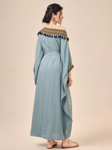 Modelyn 不對稱領蝙蝠袖繫腰帶連衣裙 - 薄荷綠 - 查看 2