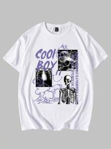 ROMWE MEN Street Life Guys Skeleton Graphic Tee - White - View 1