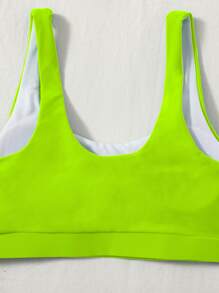 SHEIN Swim 螢光綠大圓領比基尼泳裝上衣 - 青檸色 - 查看 4