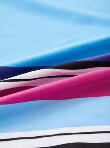 SHEIN Colorblock Striped Fringe Trim Summer Beach Vacation Blanket - Multicolor - View 3