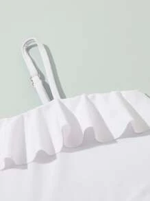 Toddler Girls Tropical Print Ruffle Trim Cut Out One Piece Swimsuit - White - View 4