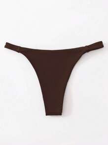 Slaydiva Summer Beach Solid Bikini Bottom Low Rise Thong Bikini - Brown - View 2