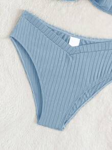 Swim Basics Teen Girls Ring Front Bikini Set Summer Beach - Dusty Blue - View 5