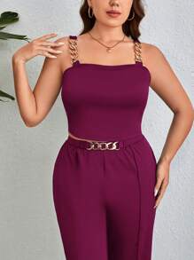 SHEIN Essnce Plus Chain Detail Cami Top & Trousers - Red Violet - View 4