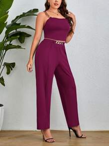 SHEIN Essnce Plus Chain Detail Cami Top & Trousers - Red Violet - View 6
