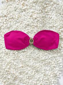 Top bikini bandeau con diseño de diamante de imitación - Rosa Fucsia - Ver 1