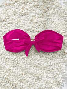 Top bikini bandeau con diseño de diamante de imitación - Rosa Fucsia - Ver 2