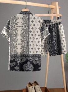 Manfinity RSRT Bộ hai mảnh Nam Nút phía trước Dây kéo Paisley Boho - Đen và trắng - Xem 2