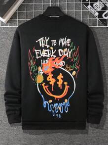 Manfinity Roghcode Men Cartoon & Slogan Graphic Drop Shoulder Loose Tee - Black - View 2