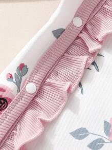 SHEIN Infant Floral All-Over Print Ruffle Collar Long Sleeve Casual Romper Pajamas - White - View 3