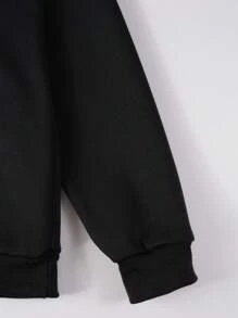 Manfinity Roghcode Men Cartoon & Slogan Graphic Drop Shoulder Loose Tee - Black - View 8