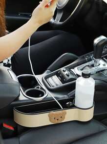 1pc Bear Decor PU Car Storage Organizer - Beige - View 3