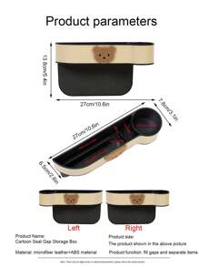 1pc Bear Decor PU Car Storage Organizer - Beige - View 4