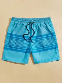 GENTILAND Men Striped Drawstring Waist Shorts - Mint Blue - View 3