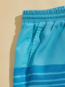 GENTILAND Men Striped Drawstring Waist Shorts - Mint Blue - View 4