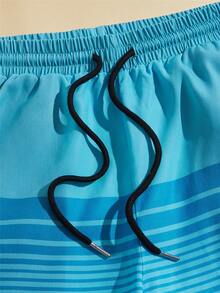 GENTILAND Men Striped Drawstring Waist Shorts - Mint Blue - View 5