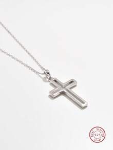 1入組時尚十字架吊飾銀項鍊適合男士適用於禮品 - 銀色 - 查看 5