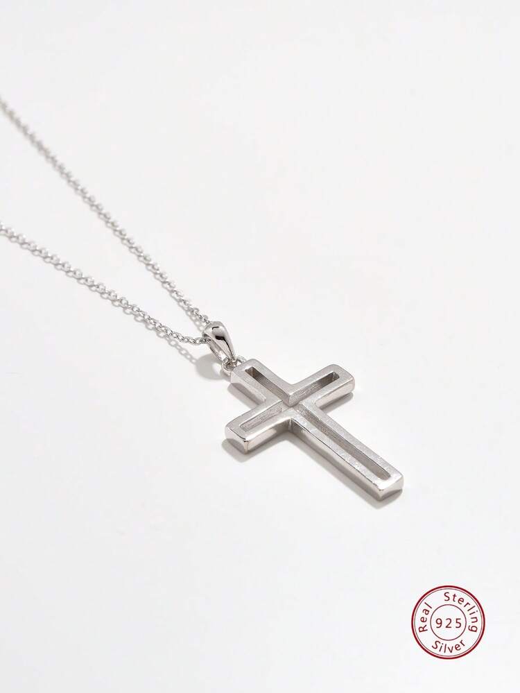 1入組時尚十字架吊飾銀項鍊適合男士適用於禮品 - 銀色 - 查看 5