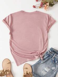 SHEIN LUNE 熊貓印花T恤 - 藕粉色 - 查看 2