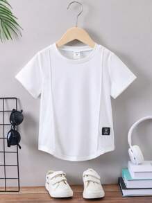 SHEIN Streecool Kids 年輕男孩字母拼接細節彎曲衣澎袖 - 白色 - 查看 1