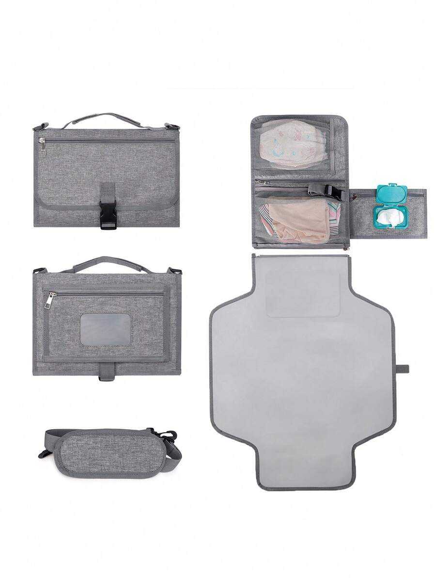 Bebé 1 pieza Bolsa de pañales unicolor multifuncional poliéster portátil - Gris - Ver 1