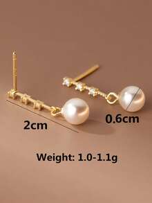 1對時尚立體鑽石裝飾人工合成珍珠銀色垂墜耳環，適用於女士日常裝飾、婚禮訂婚新娘珠寶飾品、假日配戴 - 金色 - 查看 5