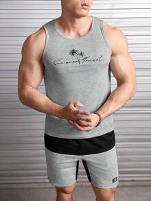 GENTILAND Men Coconut Tree Print Tank Top & Shorts - Multicolor - View 3